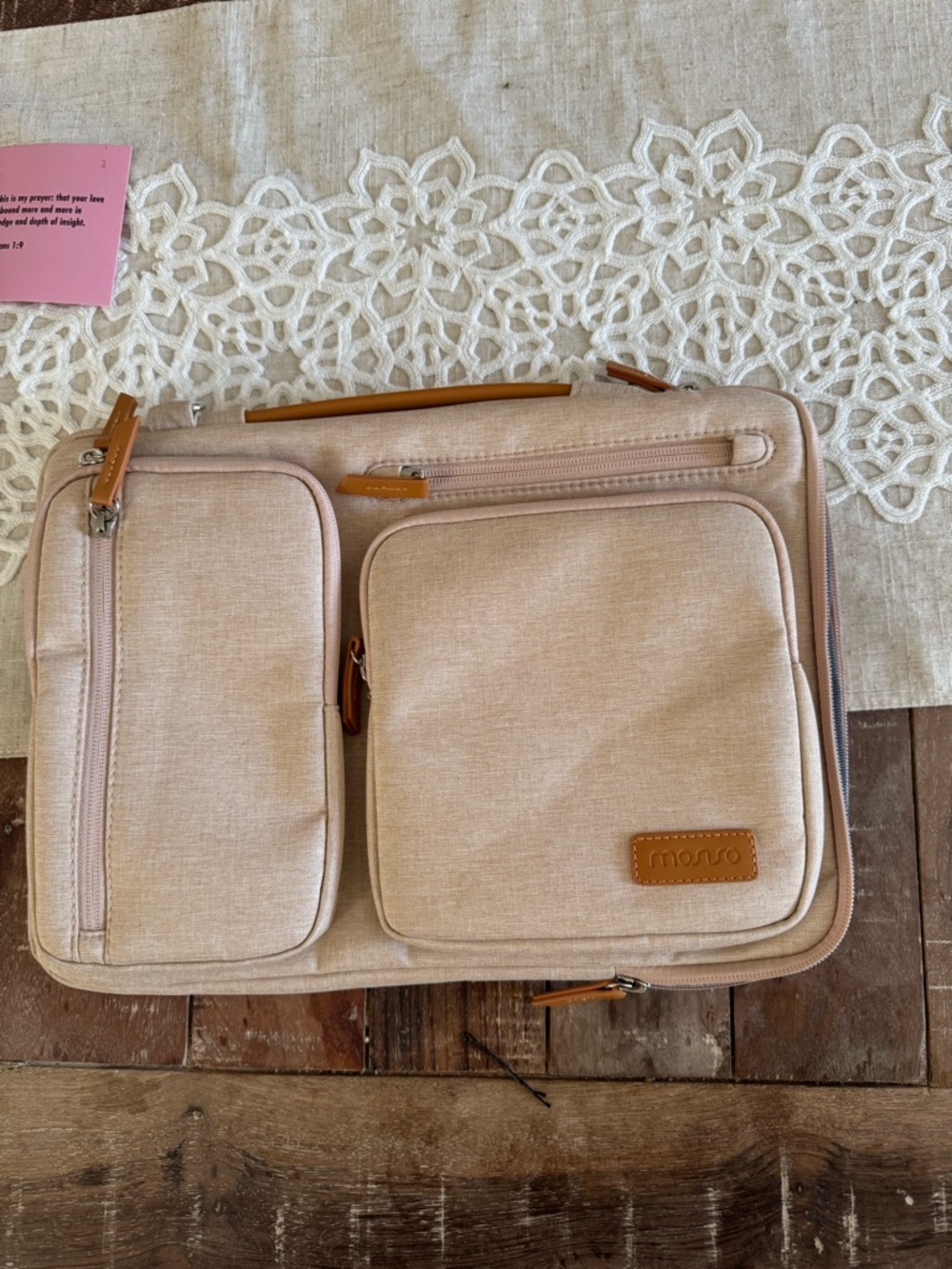 MOSISO Laptop Sleeve Case Organizer Beige Multiple Pockets Travel Work Bag